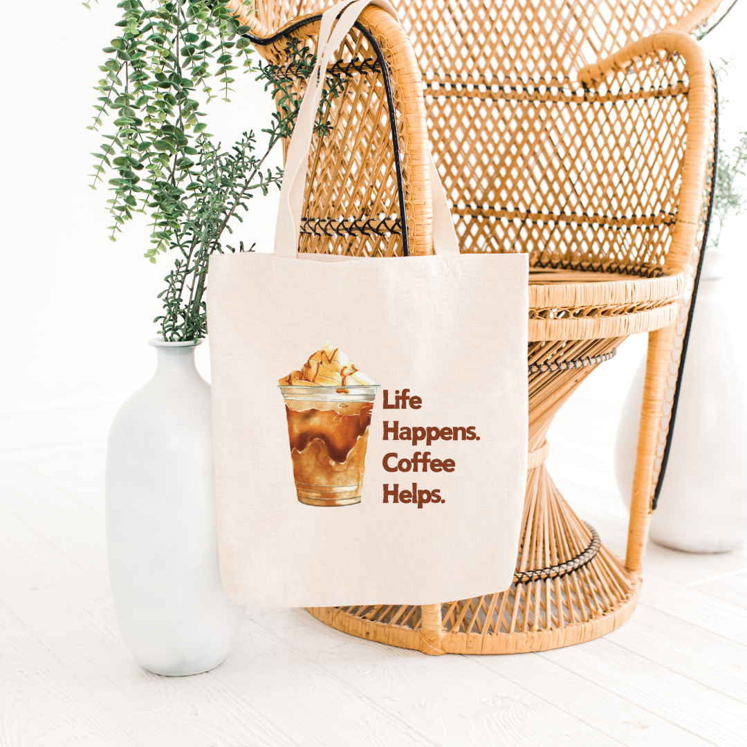 Life Happens Coffee Helps Tote Bag